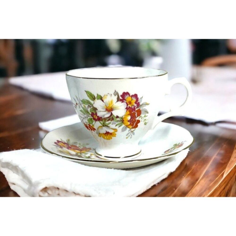 Spring Wildflowers Royal Stewart England Bone VT Spencer Stevenson Teacup Saucer